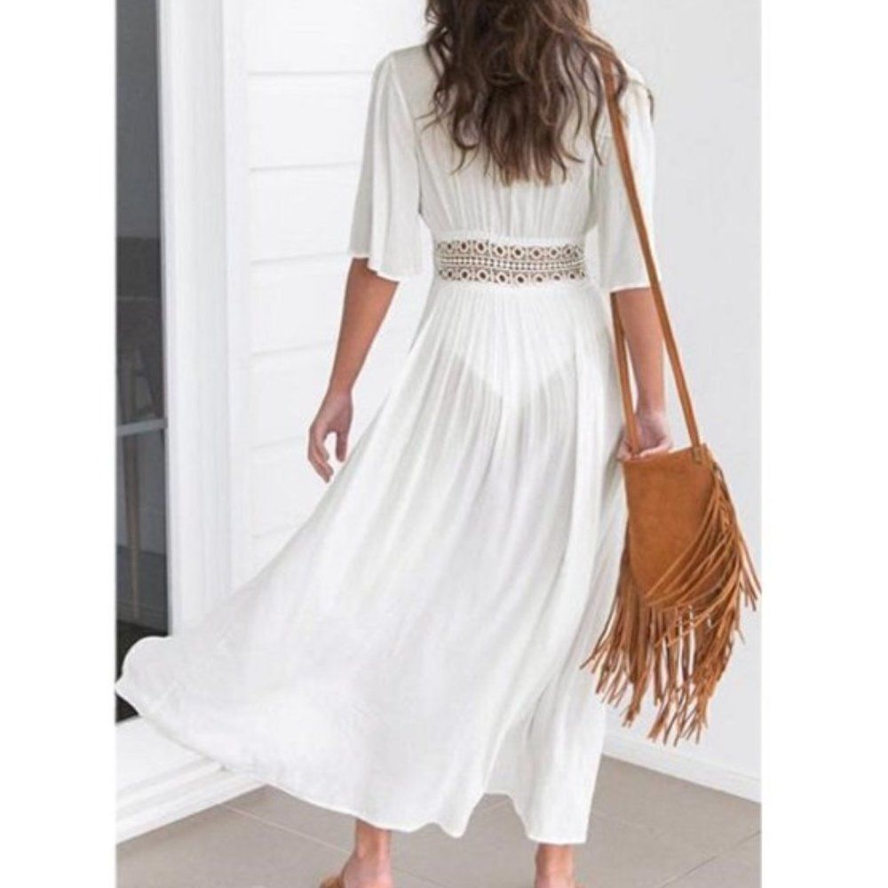 Cute Options Women's White 100% Rayon Lace Kaftan Beach Cover Up Dress S… - Picture 2 of 9